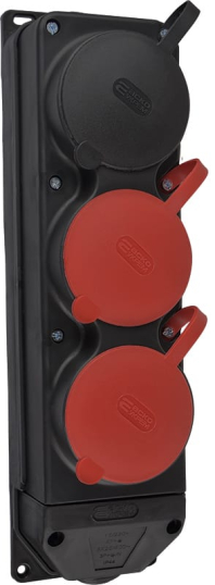 Колодка каучукова 3Р+РЕ з захисними кришками тримісна (2×25А/1×16A*2P+PE) IP44
