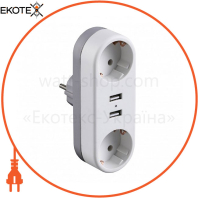 EUROELECTRIC Мережевий двійник із заземленням X2, 16A, 2хUSB (100)