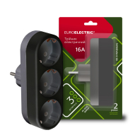 EUROELECTRIC Мережевий трійник із заземленням X3, 16A чорний, Euroelectric, EE-3-16A(black)
