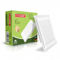 LED Світильник квадратний врізний 6W-3000K (скло) EUROLAMP