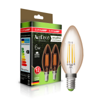 LED Лампа EUROLAMP філамент “Свічка” 6W-E14-3000K “1+1”, Eurolamp, MLP-LED-CL-06143(Amber)