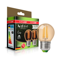 LED Лампа EUROLAMP філамент “Шар” 5W-E27-3000K “1+1”, Eurolamp, MLP-LED-G45-05273(Amber)