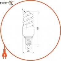 Лампа енергозберігаюча e.save.screw.E14.13.2700.T2, тип screw, цоколь Е14, 13W, 2700 К, колба Т2, Enext, l0250028