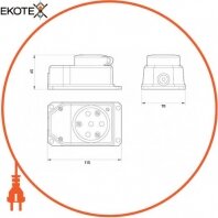 Силова розетка стаціонарна з захисною кришкою каучукова e.socket.rubber.315.25, 4п., 25А, Enext, s9100031