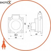 Силова розетка стаціонарна вбудована 2Р+Z, 250В, 16А IP44 S, Enext, 85