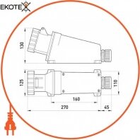 Силова розетка стаціонарна e.socket.pro.4.63, 4п., 380В, IP 67, 63А (134), Enext, p012006