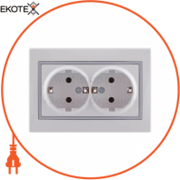 Розетка подвійна з/з - FireProof Бакеліт 701-0215-127B Колір Білий / Сірий 250V 16A~