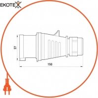 Силова вилка переносна розбірна 3Р+Z,32A,IP44, Enext, 3647-326