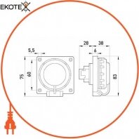 Силова розетка вбудована 2Р+Z, 250В, 16А, IP68, Enext, 96