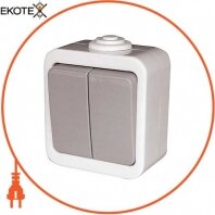 Вимикач двоклавішний e.dew.1112.gr для зовнішнього монтажу, IP 44., Enext, p044006