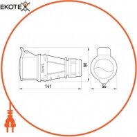 Силова розетка переносна. 3Р+Z, 400В, 16А, IP44 безгвинтова, Enext, 134S