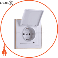 Розетка с/з с крышкой - FireProof Бакелит 703-0226-123B Цвет Белый /Золото 16A 250V~