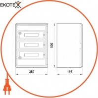 Корпус ударостійкий з АБС-пластику e.plbox.350.500.195.45 m.blank, 350х500х195мм, IP65 з панеллю під 45 модулів, Enext, CP5107