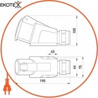 Силова розетка стаціонарна 3Р + Z, 400В, 32А, IP44, Enext, 448