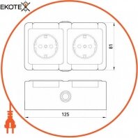 Розетка подвійна e.dew.1232.gr з з/к, для зовнішнього монтажу, IP 44., Enext, p044010