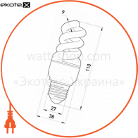 Лампа енергозберігаюча e.save.screw.E27.11.2700, тип screw, патрон Е27, 11W, 2700 ДО, Enext, l0250004