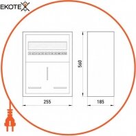 Шафа розподільний e.mbox.UA-3-Z/О мет. навісний, 3-ф. лічильник,12 мод. замком вікном, 560х255х185 мм, Enext, RU-3-Z/О