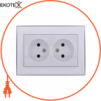 Розетка двойная б/з - FireProof Бакелит 703-0225-128B Цвет Белый/Хром 16A 250V~