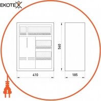 Шафа розподільний e.mbox.RU-36-P-Z мет. навісний, 3-ф. лічильник,36 мод. замком, 560х410х185 мм, Enext, RU-36-P-Z