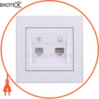 Розетка компьютер+телефон 703-0202-143 Цвет Белый/Белый RJ45 CAT5 +RJ11 разъем