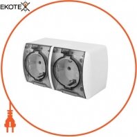 Розетка двойная e.aqua.1232.grt с з/к, для наружного монтажа, IP54, крышка прозрачная