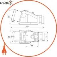Силова вилка стаціонарна розбірна 3Р+Z, 400В, 16A, IP44 безгвинтова, Enext, 114S