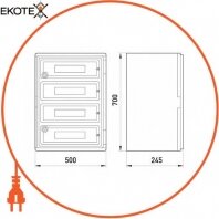 Корпус ударостійкий з АБС-пластику e.plbox.500.700.245.88 m.blank, 500х700х245мм, IP65 з панеллю під 88 модулів, Enext, CP5106