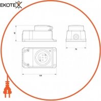 Силова розетка стаціонарна з захисною кришкою каучукова e.socket.rubber.072.32, 4п., 32А, Enext, s9100034