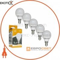 Набор из 5шт Лампа светодиодная ЕВРОСВЕТ 5Вт 3000К Р-5-3000-14 E14
