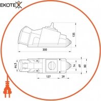 Силова розетка з вимикачем стаціонарна 3Р + Z, 400В, 32А, IP44, Enext, 065/1