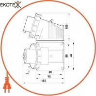 Силова вилка стаціонарна 3Р+N+Z, 400В, 32А,IP67, Enext, 3646-230