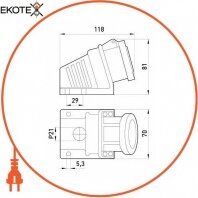 Силова розетка стаціонарна 2Р, 24В, 16А, IP44, Enext, 2322-126
