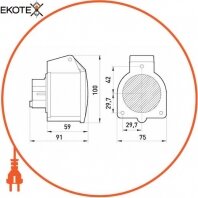 Силова розетка вбудована 3Р+Z, 400В, 32А, IP44, Enext, 52