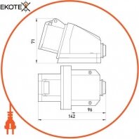 Силова розетка стаціонарна e.socket.pro.3.32, 3п., 220В, 32А (123), Enext, p012002