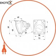 Силова розетка вбудована 3Р+N+Z, 400В, 16А, IP44 безгвинтова, Enext, 145S