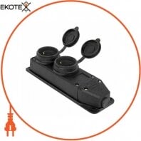 Розетка подвійна з захисною кришкою каучукова e.socket.rubber.029.2.16, з з/к, 16А