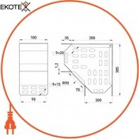 Кут горизонтальний 90 град W:300, H:100, Enext, 130-10