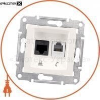 Sedna Розетка телефон+PCRJ11 + RJ45 cat.6 UTP без рамки, кремовий