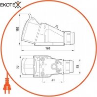 Силова розетка стаціонарна 3Р+N+Z, 400В, 16А, IP44 безгвинтова, Enext, 125S