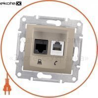 Sedna Розетка телефон+PCRJ11 + RJ45 cat.5e UTP без рамки, титан