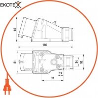 Силова вилка стаціонарна розбірна 3Р+N+Z, 400В, 32A, IP44 безгвинтова, Enext, 117S