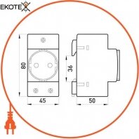 Розетка на DIN-рейку e.socket.pro.din.tms, 230 В, L+N+PE, Enext, s004002