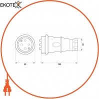 Enext s9100035 силова вилка переносна каучукова e.plug.rubber.060.16, 4п., 16а