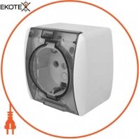 Розетка одинарна e.aqua.1231.grt з з/к, для зовнішнього монтажу, IP54, прозора кришка