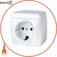 Розетка одинарна e.aqua.1230.gr з з/к, для зовнішнього монтажу, IP20, без кришки