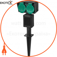 Розетка садовая SPIKE SGS-212G роз 2 вых с з/к и крышкой 16А 3680W IP44 черн., Delux, 90015705