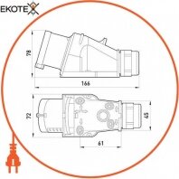 Силова вилка стаціонарна розбірна 3Р+Z, 400В, 32A, IP44 безгвинтова, Enext, 116S