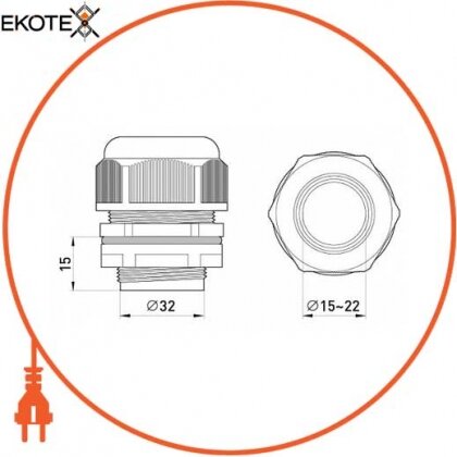 Кабельний ввід e.mg.stand.32, IP68, чорний, Enext, s067015