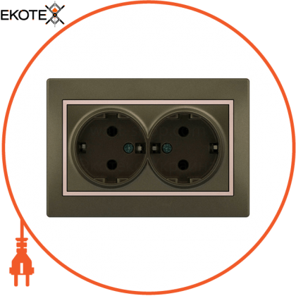 Розетка подвійна з/з - FireProof Бакеліт 701-3130-127B Колір Прохідна 250V 16A~, Lezard, 701-3130-127B