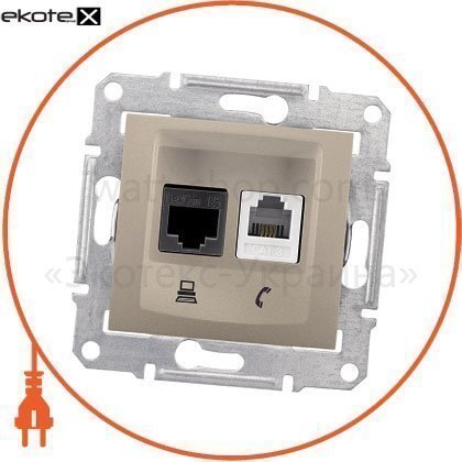 Sedna Розетка телефон+PCRJ11 + RJ45 cat.5e UTP без рамки, титан, Schneider, SDN5100168